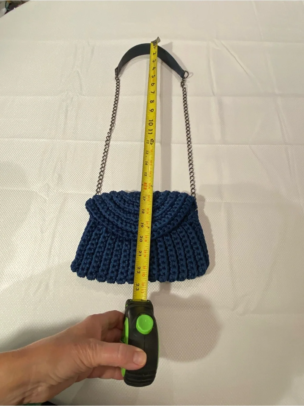 Cottage core Handcrafted Navy Crochet Crossbody Bag with Chain Strap